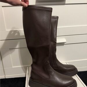 Elegant Brown Leather Knee-High Boots
